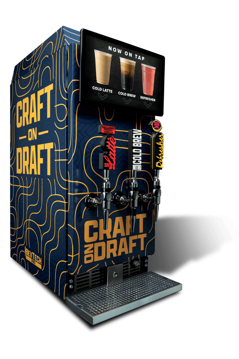 The Pulse self-serve beverage machine — chilled dispenser with a touchscreen interface.